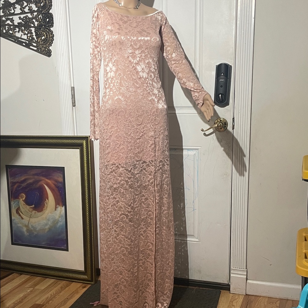 Goddess Blush Long Sleeve Lace Dress